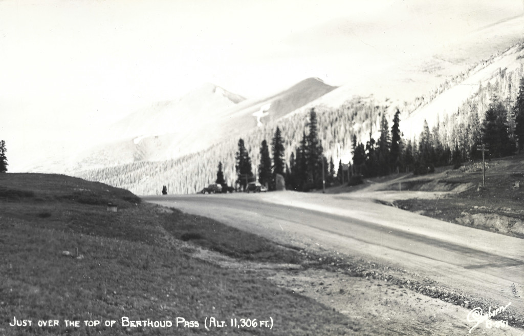 Berthoud Pass summit marker and parking area circa 1929 to 1939