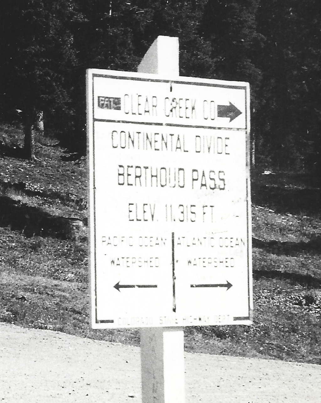 enlarged sign from from 1940s Berthoud Pass Continental Divide sign postcard CB-B-1101