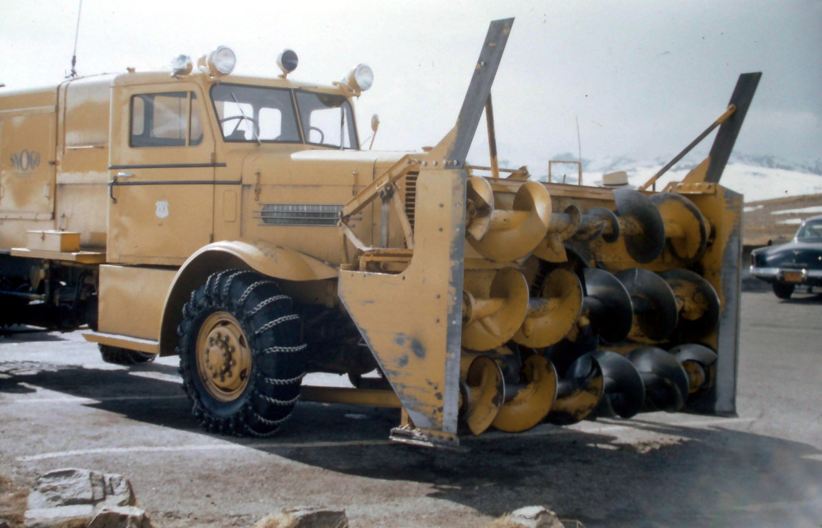 Snogo rotary snowplow in rocky Mountain National Park in year 1957