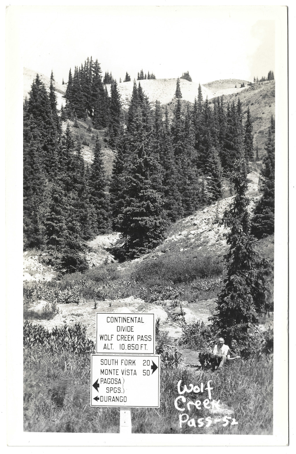 Wolf Creek Pass Continental Divide Sign historical photograph from Coloradotopia archives CWO-522