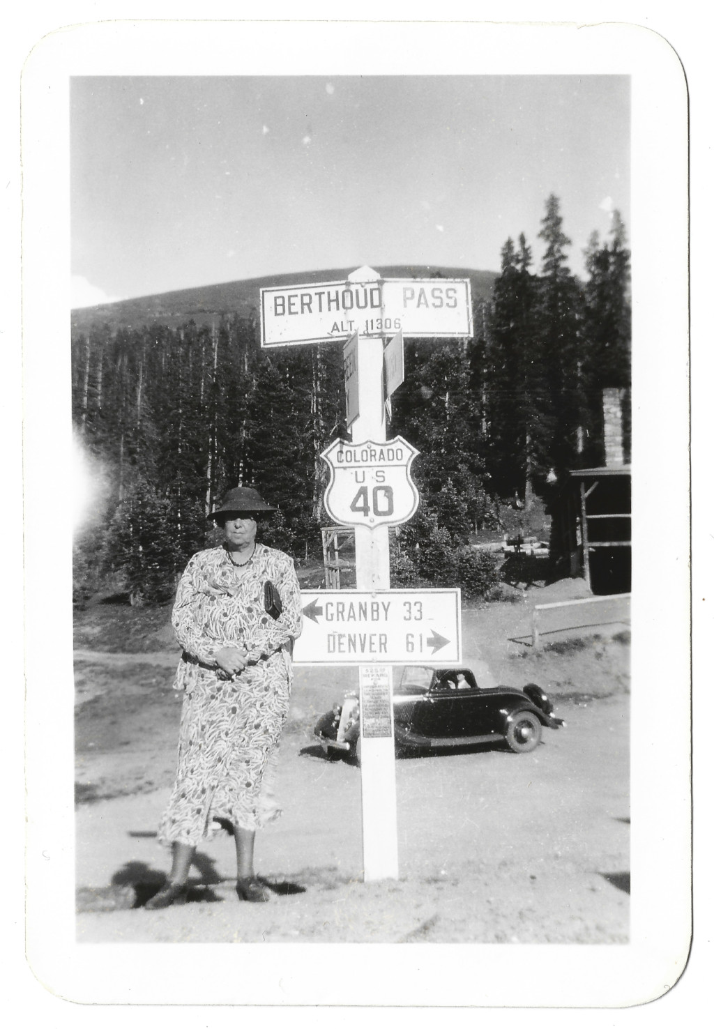 full scan of 1930s Berthoud Pass Continental Divide Sign Photograph #CB-10296