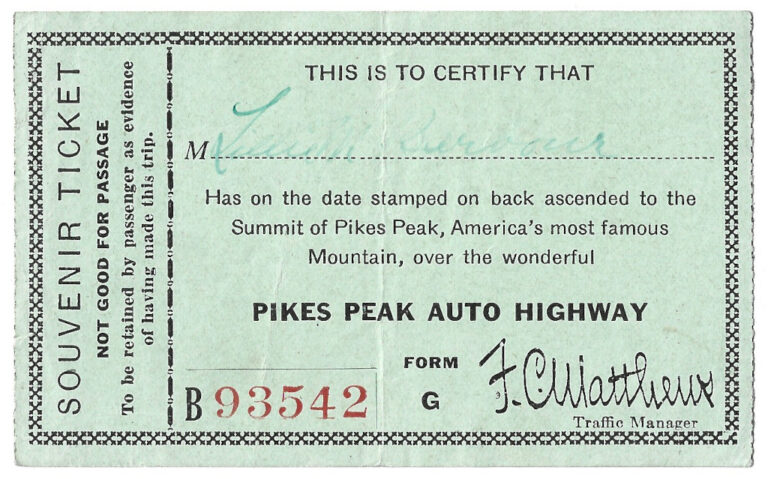 1922 Pikes Peak Highway Souvenir toll ticket PIK-93542