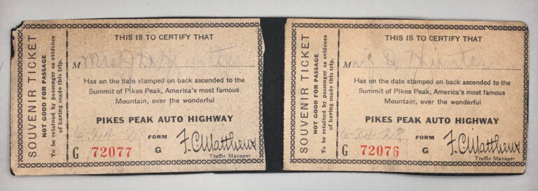 1928 Pikes Peak Mounted Souvenir Toll Tickets PIK-720