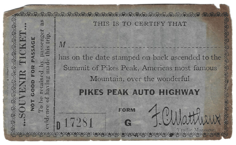 Pikes Peak Auto Highway Souvenir Toll Ticket PIK-17281