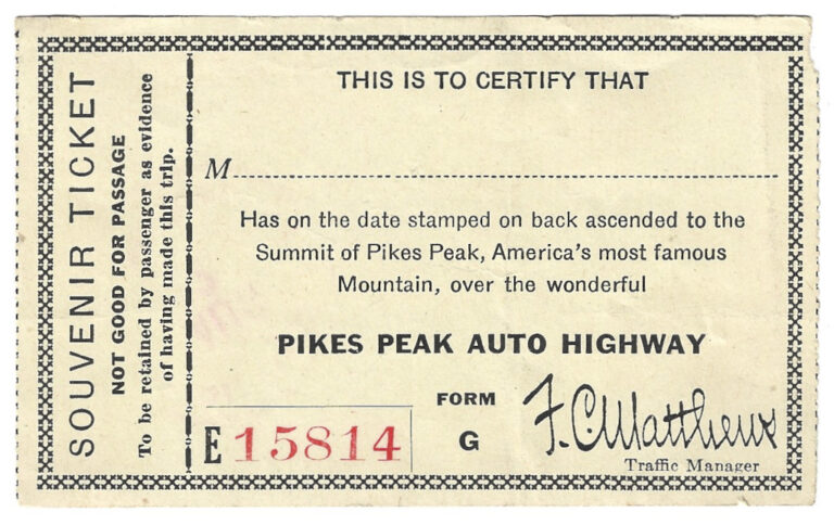 1920s Pikes Peak Auto Highway Souvenir Toll Road Ticket PIK-15814