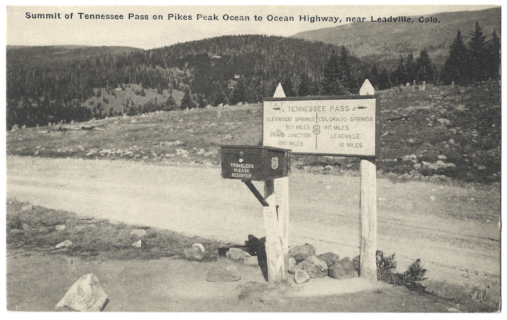 full scan of Tennessee Pass Continental Divide sign postcard CT-595 from early 1900s