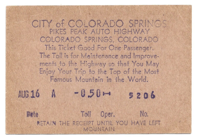 1949 Pikes Peak Auto Highway Toll Ticket LT-PIK7-5206