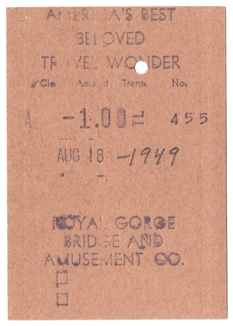 1949 Royal Gorge Bridge Toll Ticket-LT-49PIK7-455