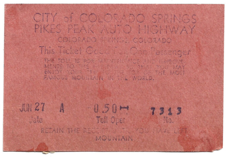 1958 Pikes Peak Auto Highway toll road Ticket PIK-7313