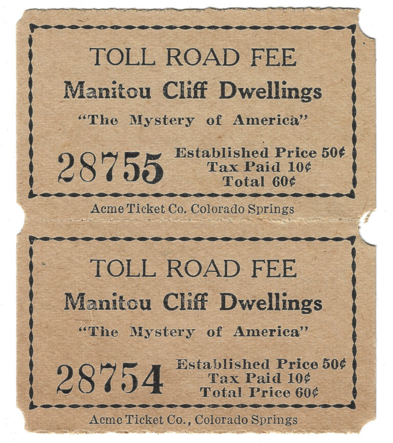 Manitou Cliff Dwellings historical toll road ticket