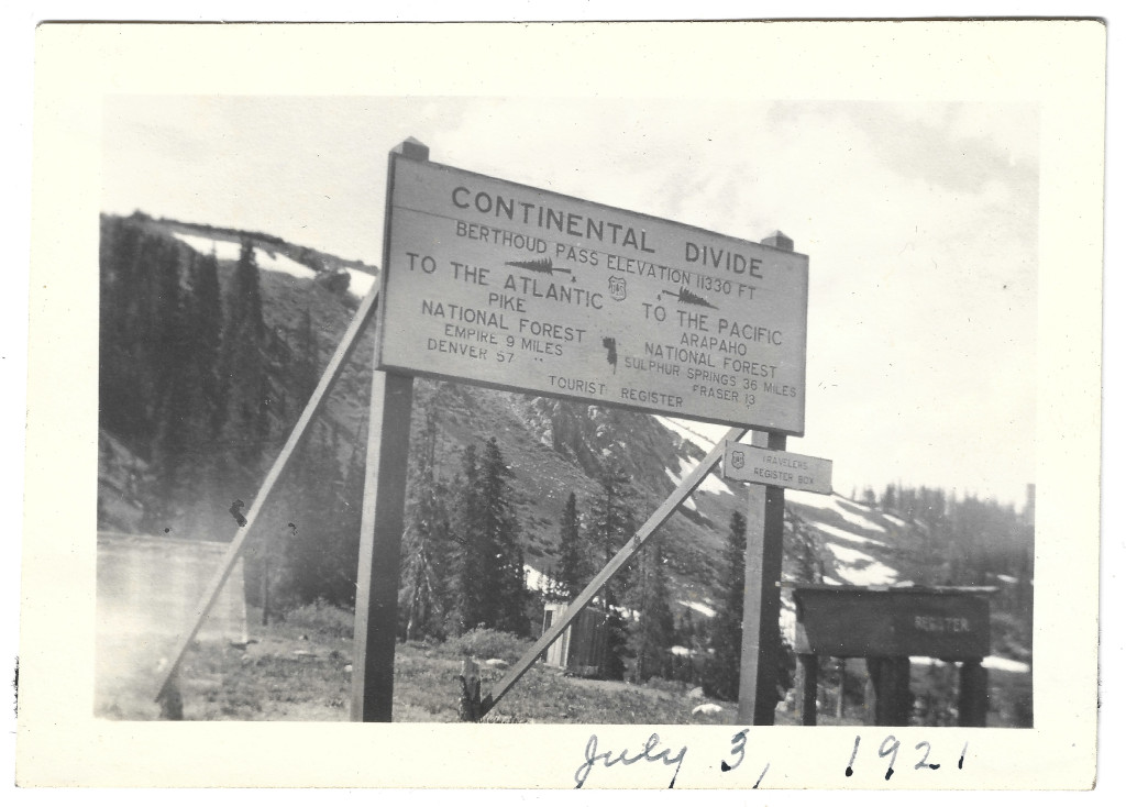 Full scan of Berthoud Pass Continental Divide sign photograph CB-1921-PAL-1