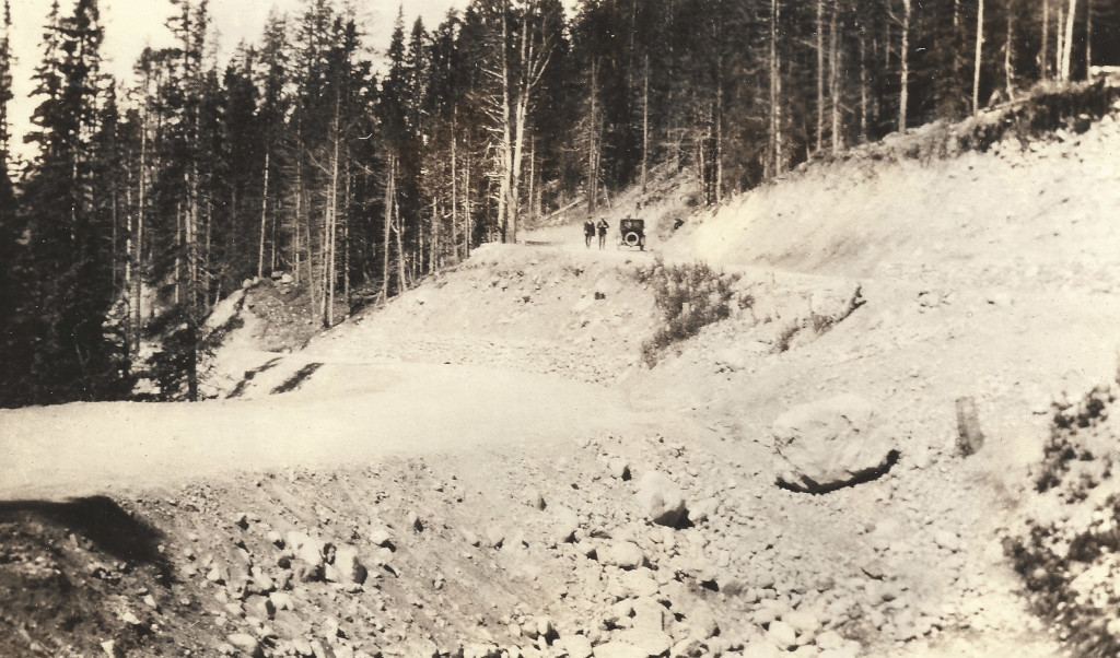 1921 photograph of switchback and car on Berthoud Pass