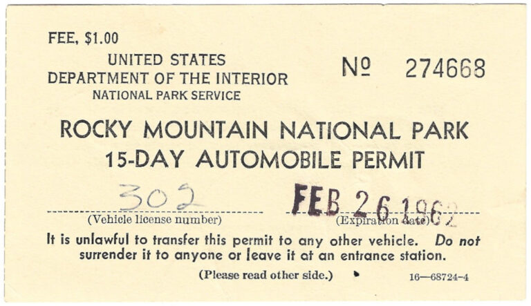 1962 Rocky Mountain National Park Automobile Permit