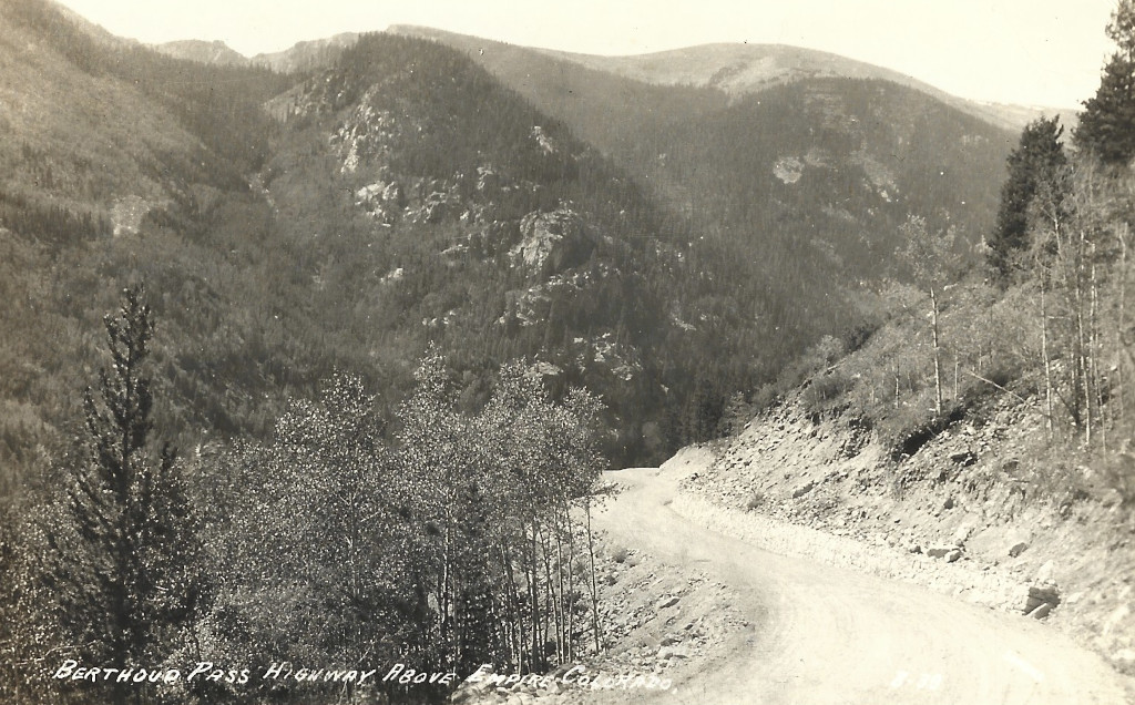 postcard showing a lower turn on Berthoud Pass over the Continental Divide