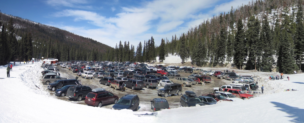 Utah Junction slopeside parking lot at Winter Park