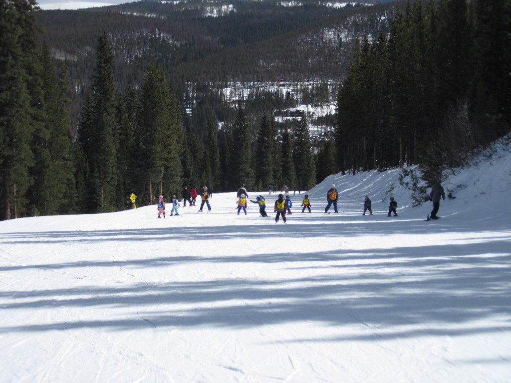 kids ski lesson on Turnpike beginner ski trail Winter Park