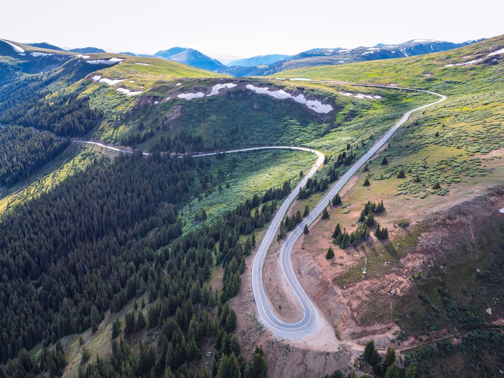 sharp hairpin turn on Independence Pass on the Continental Divide in Colorado near Aspen